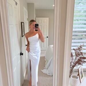 Line & dot REVOLVE white satin bridal maxi